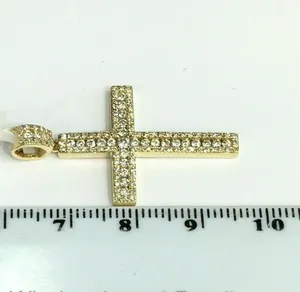 Moissanite Cross Pendant <b>Silver</b> Weight Gold Plated Iced Out Simple Casual/Sporty Women's 18gm Gift Jewelry - Product Image 2