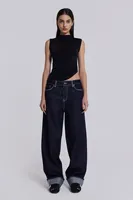 Jean en denim décontracté taille haute ample à jambe large imprimé léopard respirant et écologique style Y2K pour femme avec broderie logo personnalisée