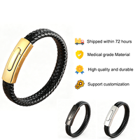 Bracelet Minimaliste en Cuir Véritable Noir avec Fermoir Magnétique pour Homme, Vente en Gros MenneM, OEM ODM