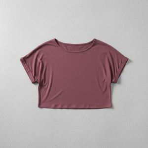 Crop Top Short Sleeve Round Neck Breathable Loose Fit Active Wear <b>Rolled</b> Cuff Casual Custom OEM Wholesale Manufacturer - Product Image 4