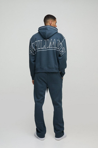 Conjunto deportivo Glory con logotipo bordado personalizado, sudadera con capucha extragrande y pantalones con diseño de bloques de color para ropa urbana. - Product Image 4