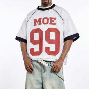 Maillot de football américain unisexe personnalisé en maille blanche, T-shirt streetwear oversize respirant à manches raglan, OEM, vente en gros, sur mesure, USA - Product Image 5