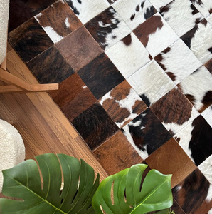 Alfombras Cuadradas de Cuero Vacuno con Diseño de Patchwork, Alfombras de Cuero Natural Hechas a Mano para Decoración de Sala de Estar, Venta al Por Mayor, OEM, ODM - Product Image 5