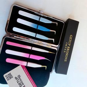 Pince à cils Getup Brosons en acier inoxydable, pointe dorée de précision, étui métallique, revêtement poudré rose, bleu, blanc, logo personnalisé - Product Image 5