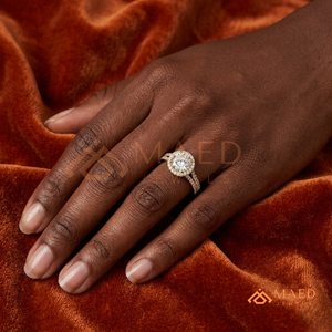Round Cut Moissanite Halo Engagement <b>Ring</b> Gold Plated <b>Split</b> Shank Pave Band Wedding <b>Ring</b> Luxury Jewelry - Product Image 4