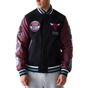 Vestes de baseball pour hommes avec logo brodé personnalisé OEM, manches en cuir, boutons, tailles plus grandes - Product Image 1