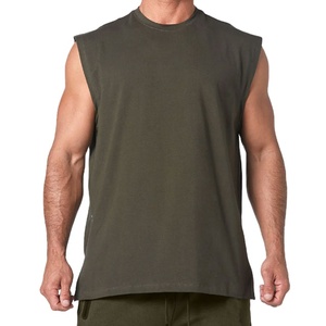 Camiseta sin mangas de punto para hombre, color verde oliva, cuello redondo, estilo casual. - Product Image 3