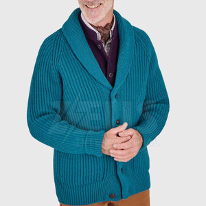 Cardigan classique pour homme en mélange de coton et de laine, manches longues, tricot côtelé, boutons sur le devant, tissu doux, coupe classique, pour l'automne et l'hiver - Product Image 3