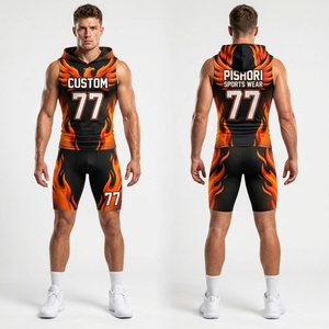 Ensemble de football américain 7v7 personnalisé, maillot et short 100 % polyester par sublimation, orange et noir, pour clubs sportifs - Product Image 1