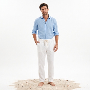 <b>Men's</b> Summer Lightweight <b>Linen</b> Mid Waist Beach <b>Trousers</b> Relaxed Coastal <b>Casual</b> OEM ODM Wholesale Factory Private Label Low MOQ - Product Image 4