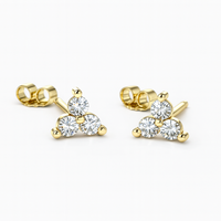 Pendientes de Diamantes Naturales Redondos de 0.14 CTW, Color F-G, Oro de 14K, Claridad SI, Tres Piedras, Pequeños y Elegantes, Joyería Fina para Mujer