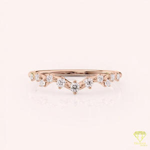 Rose Gold Moissanite Diamond Curved Wedding Band Dainty Stackable Anniversary <b>Ring</b> <b>Crown</b> Chevron Bridal Band Minimalist Promise - Product Image 5