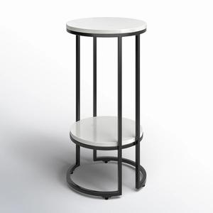 Mesa Auxiliar Redonda Moderna con Dos Niveles de Estantes, Estructura Vertical Resistente y Base Circular Robusta, Mesa de Acento Compacta y de Lujo para Bares - Product Image 2