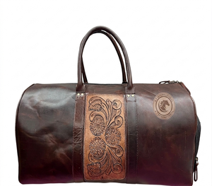 Genuine Leather Canvas Duffle Bag Travel Weekender Overnight <b>Luggage</b> Gym Sports Carry On Handwoven Fabric Zipper Duffel - Product Image 6