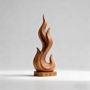 Figurine autoportante en bois massif naturel gravé en spirale, artisanale moderne, pour décoration de table, salon et maison - Product Image 1