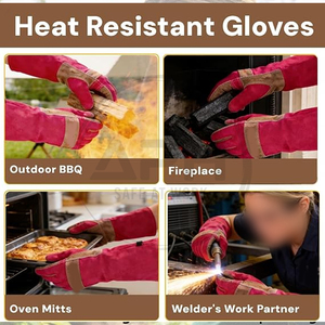 <b>Long</b> Cuff Full Finger Workshop Work <b>Gloves</b> Reinforced Palm Thumb Double Layer <b>Leather</b> Split Cowhide <b>Leather</b> Welding <b>Gloves</b> - Product Image 3