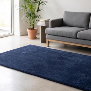 Alfombra de Lana Azul Marino Lisa, Hecha a Mano, Antideslizante, con Textura Suave, para Sala de Estar, Dormitorio, Alfombra Moderna Minimalista - Product Image 1