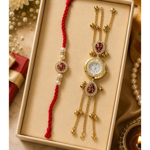 Montre de poche à chaîne dorée avec cordon rouge et perles, accent strass, accessoire de mode pour femme - Product Image 3