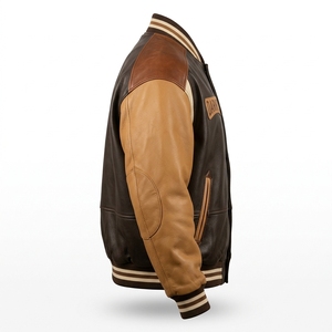 <b>Leather</b> Varsity <b>Jacket</b> Vintage Quilted Snap Button Letterman Baseball Sports Coat <b>Mens</b> Custom <b>Brown</b> - Product Image 3