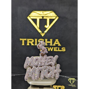 Pendentif plaque nominative Premium « MONEY MITOH » en Moissanite VVS et Argent Sterling 925, style Hip Hop Iced Out, par Trisha Jewels - Product Image 2