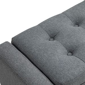 Pouf contenitore salvaspazio in lino grigio con coperchio sollevabile e design salvaspazio - Product Image 6