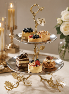 Support à gâteau en métal à 2 niveaux avec design de branche décorative |   Élégant présentoir à desserts et pâtisseries pour la maison et les événements - Product Image 5