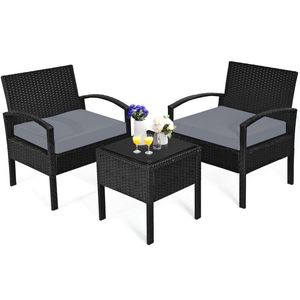 Set di mobili da giardino in rattan da esterno in 3 pezzi con comodi cuscini per seduta - Product Image 1