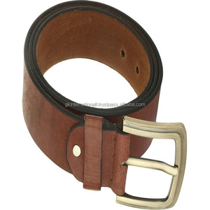 Cinturón informal de piel de vaca marrón 100% original hecho a medida de la mejor calidad para unisex con hebilla de una sola punta de latón resistente - Product Image 3