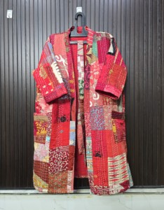 <b>Women</b> Cotton Patchwork <b>Robe</b> Knee Length Three Quarter Sleeve Handmade Casual Bohemian Style Red - Product Image 4
