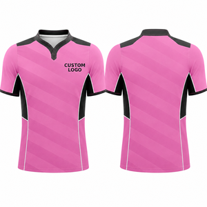 <b>Men</b> <b>Pink</b> Black Referee <b>Shirt</b> V Neck Short Sleeve Contrast Side Panels Custom Logo Professional Officials Performance Game Jersey - Product Image 4