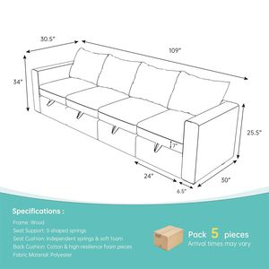 Modern 109" Living Room Sectional <b>Sofa</b> <b>Bed</b> Wooden Frame Convertible Couch Black <b>Pull</b>-<b>Out</b> Feature 30.5" W X 34" H Model - Product Image 2