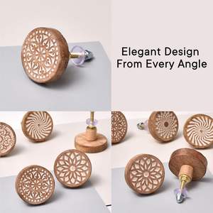 Wholesale Handmade Wooden Carved <b>Knobs</b> Floral Mandala <b>Drawer</b> Cabinet Door Pulls Vintage Furniture <b>Decorative</b> Handles - Product Image 4
