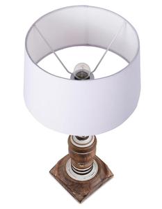 Farmhouse Wood Table Lamp with White Linen Drum Shade Warm White <b>Light</b> for Bedroom Decorative <b>Lighting</b> - Product Image 3