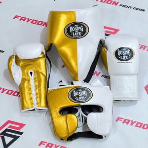 Ensemble de sparring de boxe personnalisé No Boxing No Life Golden White pour l'entraînement, qualité supérieure, kits de combat pour arts martiaux mixtes - Product Image 1
