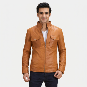 Turn Over Collar Zipper Wholesale Fashion <b>Men</b> <b>Leather</b> <b>Jacket</b> Fashion <b>Men</b> PU <b>Leather</b> <b>Jacket</b> High Quality <b>Leather</b> <b>jacket</b> for <b>men</b> - Product Image 1