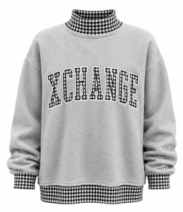 Sweat-shirt oversize à col rond pour femme XCHANGE, gris, en coton mélangé tricoté, imprimé lettres, pull décontracté, style automne - Product Image 4