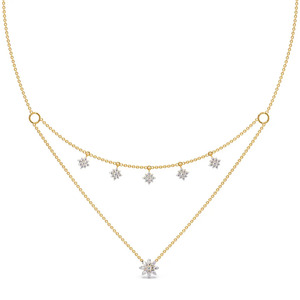 Collar de Diamantes con Dijes Florales en Capas, Cadena Doble Delicada y Detalles de Estrellas en Cascada - Product Image 2