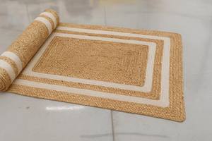 Alfombra de Yute Tejida a Mano Estilo Boho Farmhouse, Elegante Borde Blanco, Alfombra de Fibra Natural, Decoración Rústica Chic para el Suelo - Product Image 2