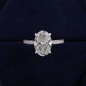 Bague de fiançailles vintage en diamant ovale de 4 carats certifié IGI, cultivé en laboratoire, E VVS2, or blanc 14 carats plaqué rhodium, solitaire, pour femme, haute joaillerie - Product Image 2