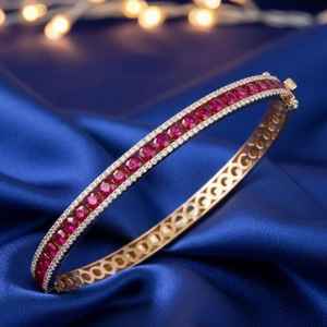 Red <b>Ruby</b> Everyday Bangle 925 Sterling Silver 14K Rose Gold Plated Handmade Luxury Jewelry Gift For Her - Product Image 1