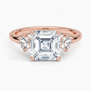 แหวนหมั้นเพชรทรง Asscher แบบลอยตัวสามเม็ด เพชรเลี้ยงในห้องปฏิบัติการ สำหรับผู้หญิง ทอง 14K และ 18K สีเหลือง ชมพู ขาว สำหรับใส่ทุกวัน - Product Image 3