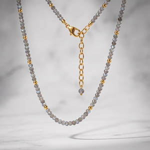 925 Silber Vergoldete Labradorit Perlenkette Handgefertigt Minimalistisch für Damen Schmuck Geschenk - Product Image 3