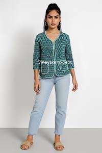 Chaqueta Acolchada de Algodón con Estampado de Bloques Tejida a Mano para Invierno, Estilo Boho, Ligera y Colorida, con Cierre de Botones, para Mujer, Ideal para Regalo - Product Image 6