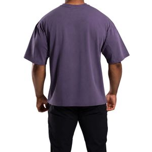 เสื้อยืดโอเวอร์ไซส์สีม่วงวินเทจสำหรับผู้ชาย ผ้าคอตตอนสโตนวอช คอกลม ทรงหลวม สไตล์ลำลอง สตรีทแวร์ แฟชั่น - Product Image 5