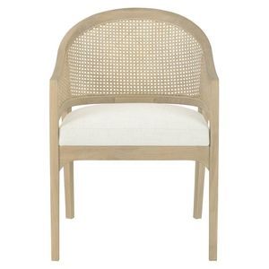 Silla de Comedor Moderna Estilo Playa con Respaldo de Madera de Mango y Tela Beige de Alto Rendimiento, Mueble Cómodo para Cocina - Product Image 1