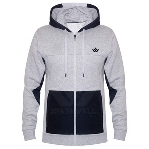 Sweat-shirt à capuche zippé gris et noir pour homme, ensemble décontracté à manches longues pour l'hiver, avec poches latérales, 100 % coton, écologique - Product Image 4