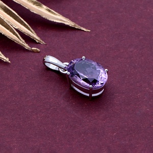 Pendentif en argent sterling 925 avec améthyste naturelle pour femme, taille ovale, pierre précieuse solitaire, bijoux fins, cadeau pour elle - Product Image 4