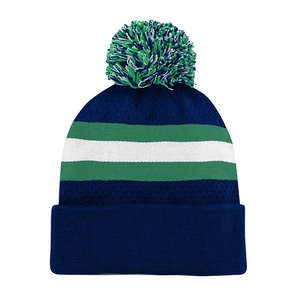 Gorro de Punto a Rayas de Color Contrastante Kimtex, 100% Acrílico, Estilo Urbano, con Pompón, Gorros de Invierno con Puño - Product Image 3