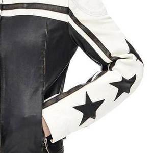 แจ็คเก็ตผู้หญิงสีขาวดำแบบใหม่ขายส่งพร้อมโลโก้สั่งทำ แจ็คเก็ตวินเทจฤดูหนาว แจ็คเก็ตบอมเบอร์หนังแท้ทันสมัย สไตล์สตรีทแวร์ - Product Image 5