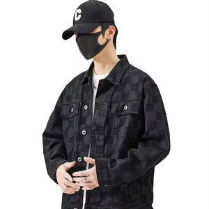 Veste en jean à carreaux vintage pour homme, col rabattu décontracté, boutonnée sur le devant, coupe ample, coupe-vent en coton pour l'automne, manches classiques - Product Image 5